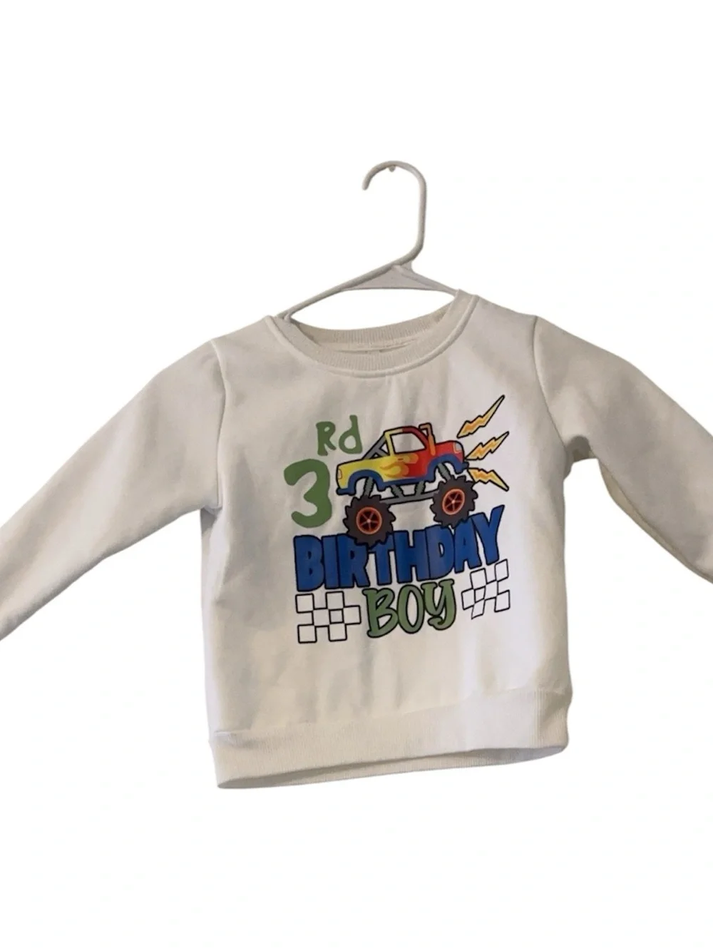3rd Birthday Boy Monster Truck Sweatshirt - White